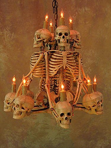 Skeleton Chandelier w/Four Skeletons on Eight Skulls