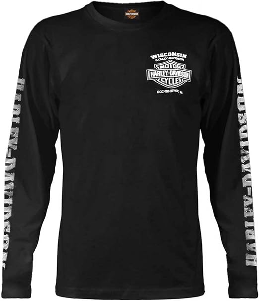 Harley-Davidson Men's Skull Lightning Crest Graphic Long Sleeve Shirt, Black - skull tshirt