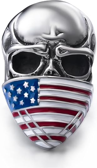 Men's Stainless Steel Ring American Flag Mask Skull Biker Rings, Us size 7 to 15 - skull ring