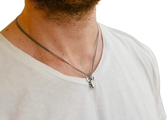 Bull's skull necklace for men silver plated skull pendant men's bull head necklace gray cotton string cord husband gift for him cowboy country jewelry - string light