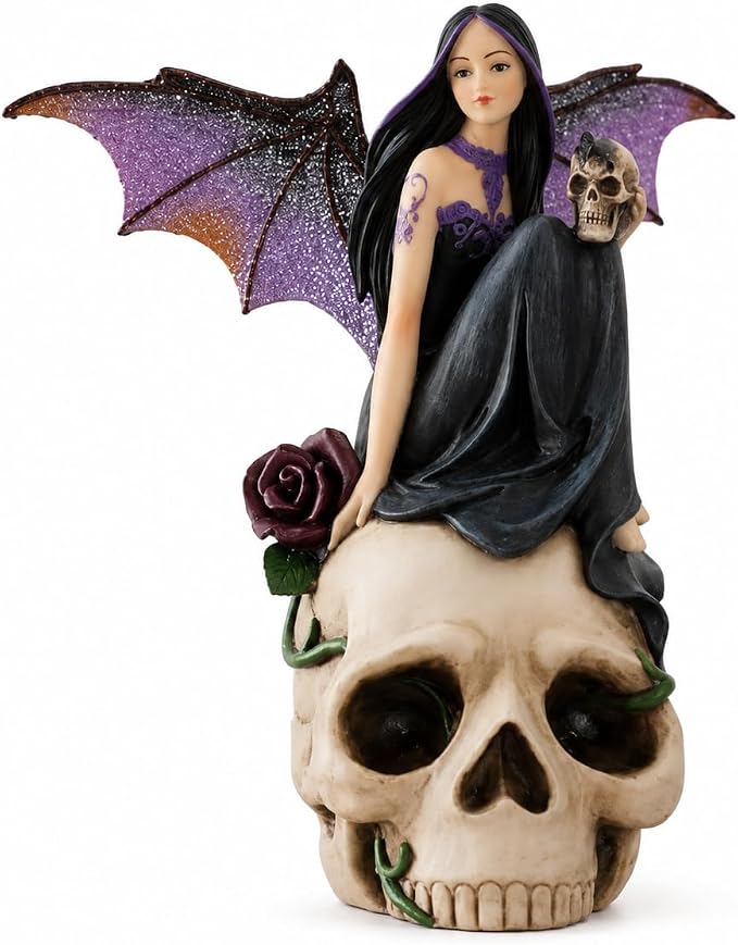 Comfy Hour 7 Inch Dark Fairy Figurine, Skull Fairy Statue - skull figurine