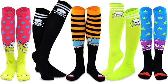 TeeHee Crazy Fun Silly Funky Girls Socks Novelty Knee High and Crew for Women Multipair Cotton - sugar skull costume