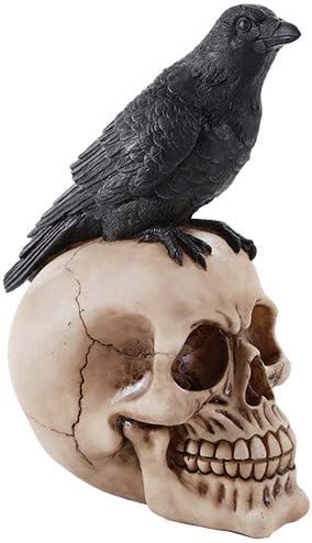 Pacific Giftware Perched Bird on Skull Poe-Inspired Figurine - Gothic Halloween Home Decor Gift, Hand-Painted Resin Collectible - skull figurine