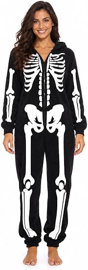 Just Love Women's Adult Onesie Skeleton Halloween Costume with Hood - sugar skull costume