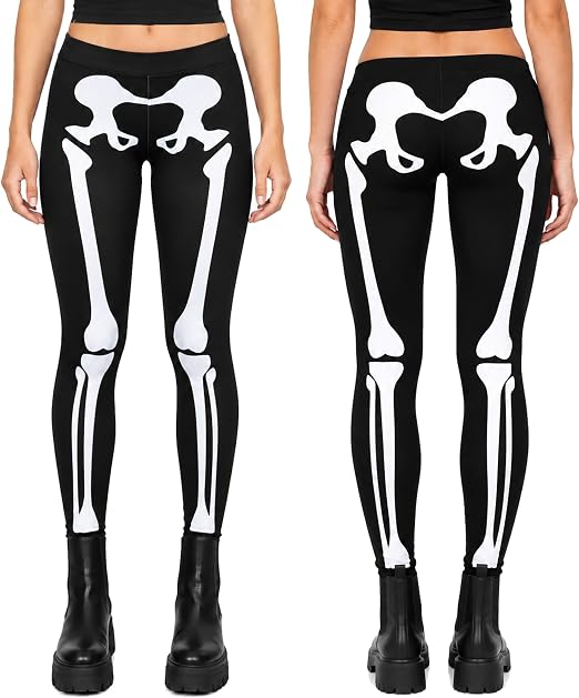 Tipsy Elves Skeleton Halloween Costume Leggings - Skeleton Tights for Women - skull leggings