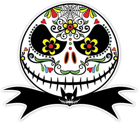 Mexican Sugar Skull Version 107 Jack Skellington Nightmare Before Christmas Funny Sticker Decal - Day of the Dead Home Decor Car Window Bumper Decal Sticker - SAME PRICE ALL SIZE! - skull sticker