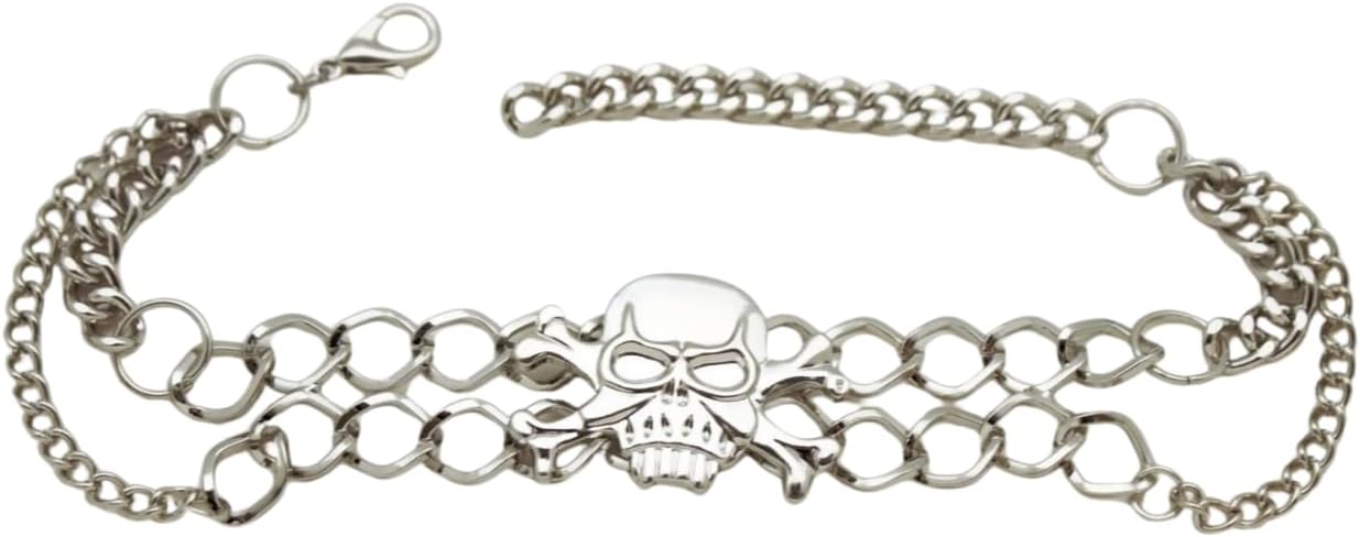 Women’s Skull Boot Chain Set – Silver Biker Boot Anklet Pair For Cowboy, Combat & High Heel Boots – Goth Punk Rocker Shoe Jewelry 11"–15" Adjustable – Handmade In USA - sugar skull costume
