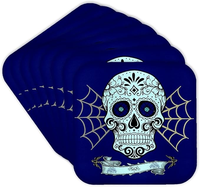 3dRose cst_233913_2 "Day Of The Dead Navy And Blue Cool Design" Soft Coasters, Multicolor - skull coaster