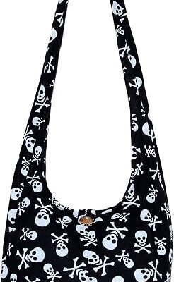 Skull Bohemian Boho Hobo Hippie Gothic Crossbody Bag Purse 33″ Black