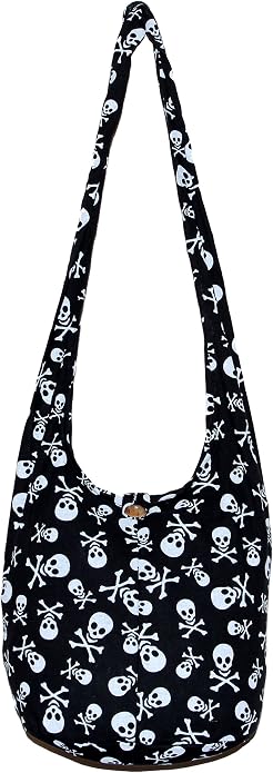Skull Bohemian Boho Hobo Hippie Gothic Crossbody Bag Purse 33″ Black