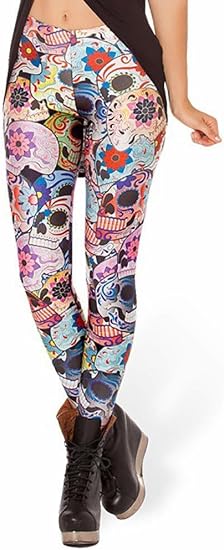 Sister Amy Women 3D Printed Geometric Figures Ankle Elastic Tights Legging - skull leggings
