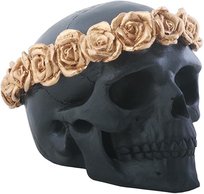 YTC 3 Inch Black Skull Head with Copper Colored Flower Headband - skull headband