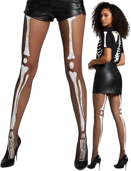 ToBeInStyle Women’s Scary Skeleton Leg Bones Halloween Hosiery Tights & Thigh High Stockings - skull leggings