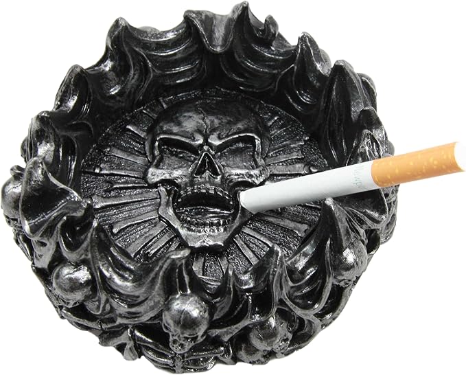 Ebros Gift Gothic Arch Devil Skull Face Fire Hell Bone Spiral Cigarette Ashtray Resin Figurine Ideal For Smokers Or As Coins Keys Holder Ossuary Macabre Graveyard Halloween Decorative Sculpture