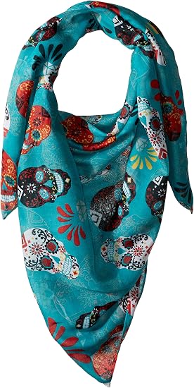 Sugar Skull Scarf for Women, Oversized Day of the Dead Skull Print Square Scarf, Colorful Lightweight Shawl Wrap for Halloween & Día de los Muertos - skull headband
