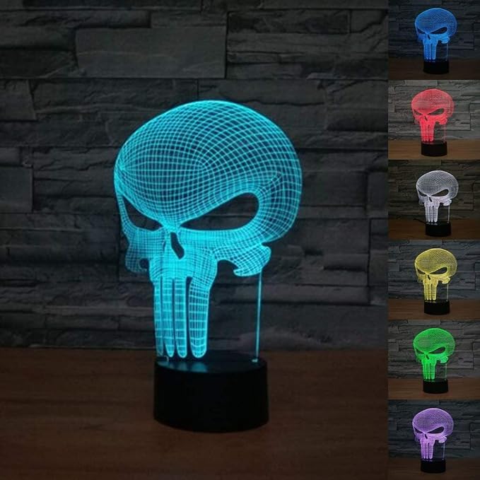 Punisher Skull 3D Night Light 7 Color Change LED Desk Lamp Touch Button Room Decor - skull lamp