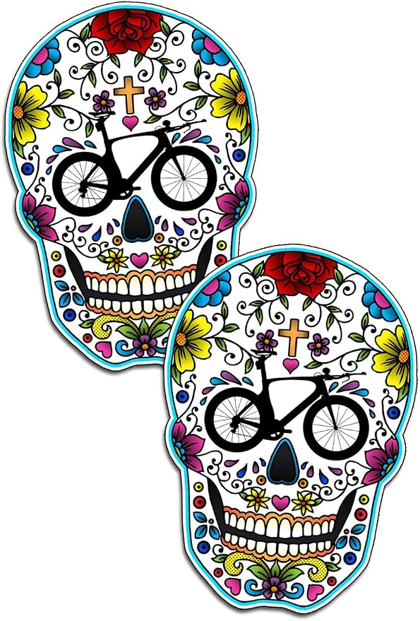 Triathlon Sugar Skull Vinyl Die Cut Decal Sticker Pair - skull sticker