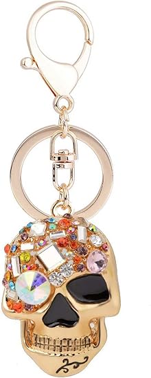 Skull Key Keychains 3D Creative Novelty Blings Crystal Skull Animal Keyrings for Women Girl Charm Purse Handbag Gift - sugar skull handbags for sale