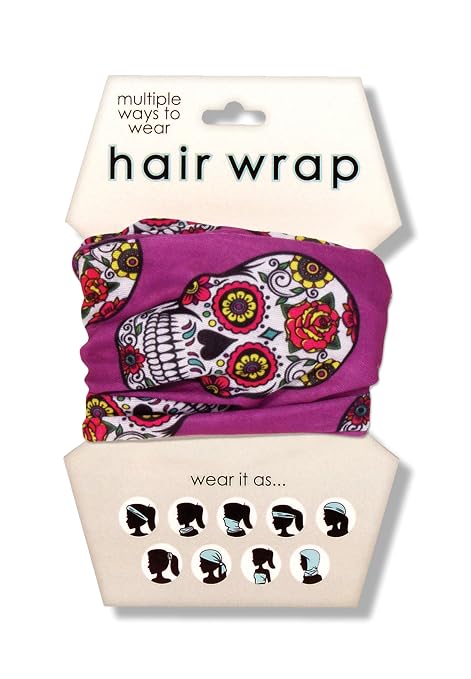 Spoontiques Sugar Skull Hair Wrap - Multifunctional Bandanna, Headband, Hair Tie, Gaiter, and Scarf - sugar skull costume