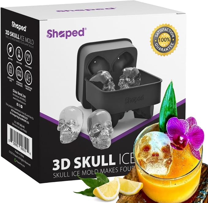 ShapedIceMolds 3D Large Skull Ice Cube Mold Tray, Round Whiskey Ice Mold with Lid for Whiskey Drinkers, Bartenders, Gift Exchanges, Home Bar Enthusiasts and Holiday Gifts - skull ashtray