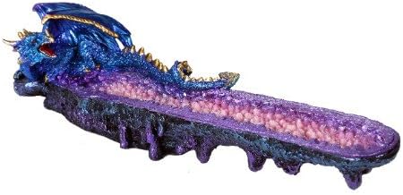 Pacific Giftware Blue Dragon on Amethyst Gemstone Quartz Stick Incense Burner Medieval Fantasy 10.75 Inch L - skull incense burner