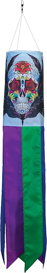 In the Breeze Sugar Skull 30 Inch Windsock - Dia De Los Muertos Printed Windsock - Day of The Dead Hanging Outdoor Decoration (5017) - sugar skull costume