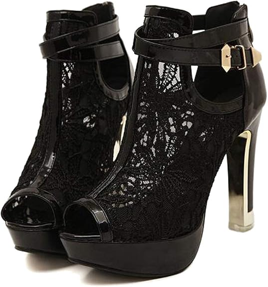 getmorebeauty Women's Pretty Lace Flowers Open Toes High Heels Ankle Boots - sugar skull boots