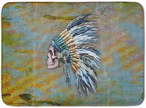Caroline's Treasures BB5128RUG Day of The Dead Indian Chief Skull Machine Washable Memory Foam Mat, Bathroom Rug, Non-Slip Bath Mat, Durable Thick Washable Rugs for Kitchen, Bathroom Quick Dry, Decor - skull toilet mat