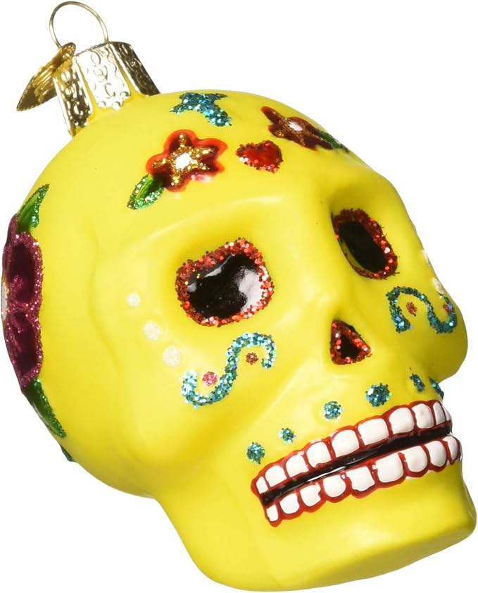 Old World Christmas Sugar Skull Glass Blown Ornament for Christmas Tree, Handcrafted Holiday Decoration, Day of the Dead Collection - sugar skull ornament