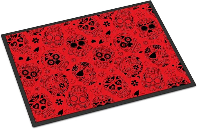 Caroline’s Treasures BB5119MAT Day of The Dead Red Doormat 18×27 Front Door Mat Indoor Outdoor Rugs for Entryway, Non Slip Washable Low Pile, 18H X 27W