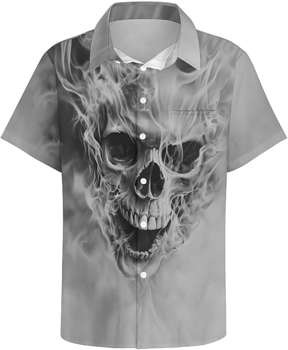 Men's Hawaiian Shirt Cool Skull Pattern Short Sleeve Button Down Summer Holiday Casual Beach Shirt - skull tshirt