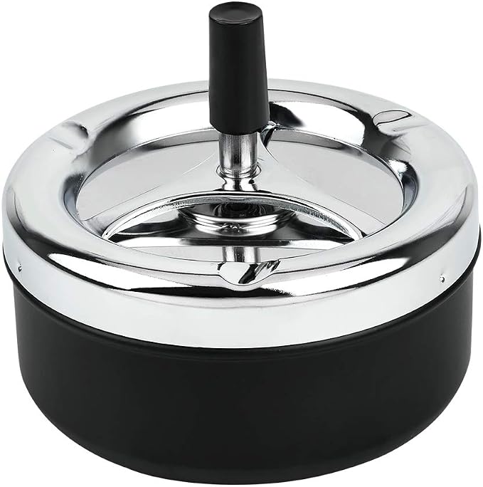 Round Push Down Ashtray with Spinning Tray Metal Cigarette Ash Tray Large 5.2 Inches Home Ashtray for Indoor and Outside Patio - skull ashtray