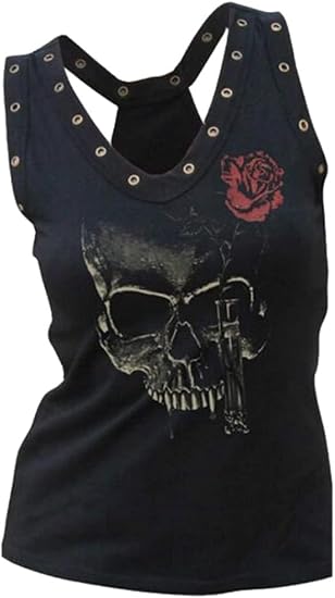 Fensajomon Skull Shirt for Women Sleeveless Printed Loose Workout Tank Top - skull tank tops