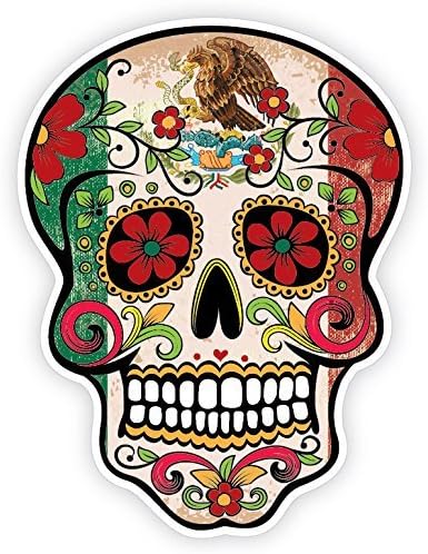 Grunge Flag Detailed Mexican Sugar Skull Sticker Series 10 - Day of the Dead Retro Vintage Mexico Calavera Waterproof Car Decal Bumper Sticker - skull sticker