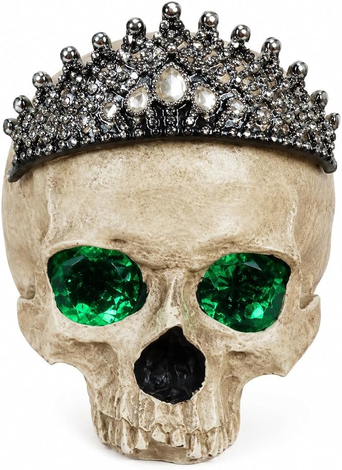 Comfy Hour 6.4 Inch Gothic Skull Statue, Crown LED Eyes Decor - skull figurine