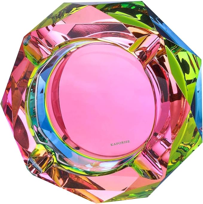 Kaforise Heavy K9 Crystal Ashtray for Cigarettes – Cool Color-Changing Glass Ash Tray for Outdoor Patio & Home Decor – Fancy Geometric Tabletop Accessories, Unique Luxury Gift for Men Smokers (02) - skull ashtray