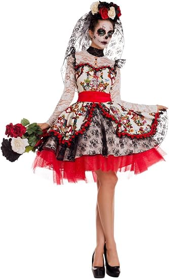 Party King Women's La Novia Costume - sugar skull makeup