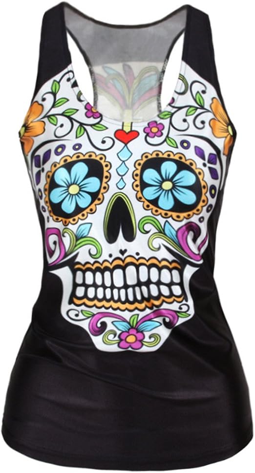 Dreamskull Women Sugar Skull Printed Camisole Racerback Sleeveless T Shirt Vest Tank Tops - skull tank tops
