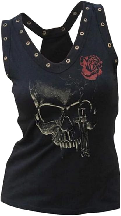 Fensajomon Skull Shirt for Women Sleeveless Printed Loose Workout Tank Top - skull jacket