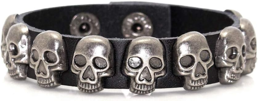 Xusamss Punk Rock Alloy Buckle Leather Wristband Skull Cuff Bracelet,7.5" Wrist - skull wallet