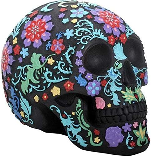 Day of The Dead DOD Engraved Colored Floral Skull Halloween Black Colorful Figurine - skull figurine