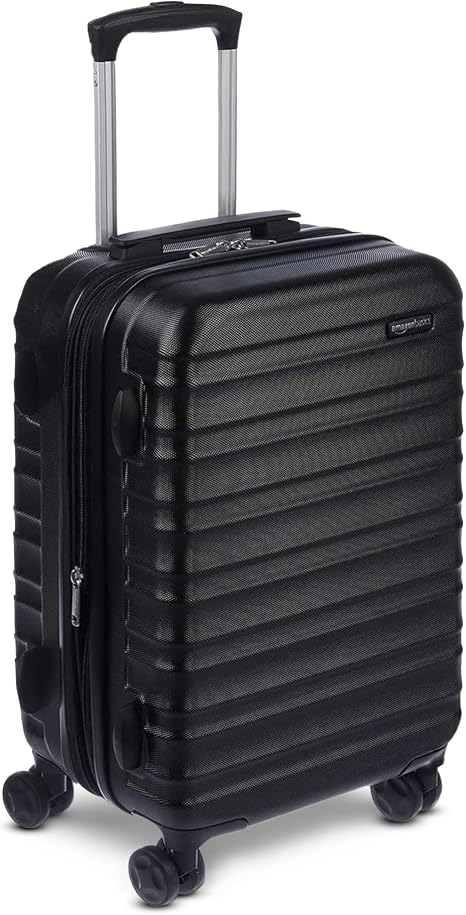 Amazon Basics 21" Hardside Carry-On Luggage with Spinner Wheels, Expandable for Up to 25% More Space, Scratch-Resistant Hard Shell, Telescoping Handle, Black - skull suitcase