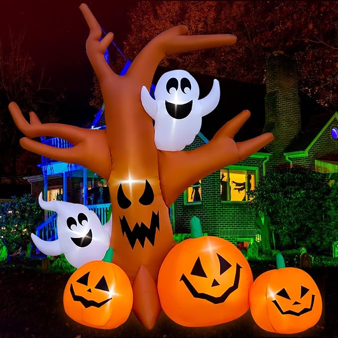 SEASONBLOW 8 Ft Halloween Inflatable Dead Tree Outdoor Decorations - skull inflatable