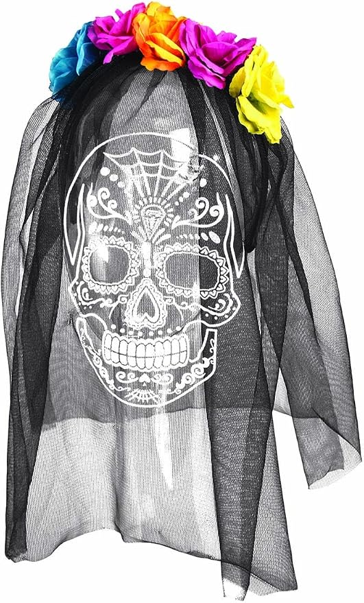 Rubies Forum Novelties Womens Dead Of The Printed Veil Party Supplies, Multicolor, Standard US - skull headband
