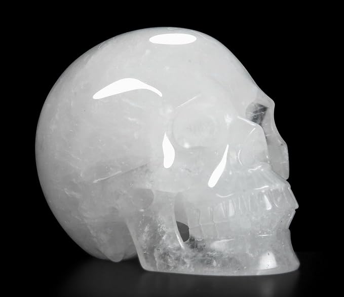 Skullis Huge 5.0" Angolan Quartz Rock Crystal Carved Crystal Skull, Realistic.760. - skull figurine