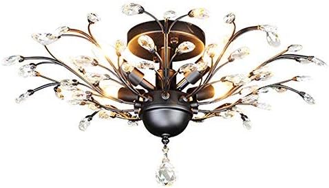 SEOL;Vintage Black 4-Socket Crystal Branch Close to Ceiling Light Fixture;