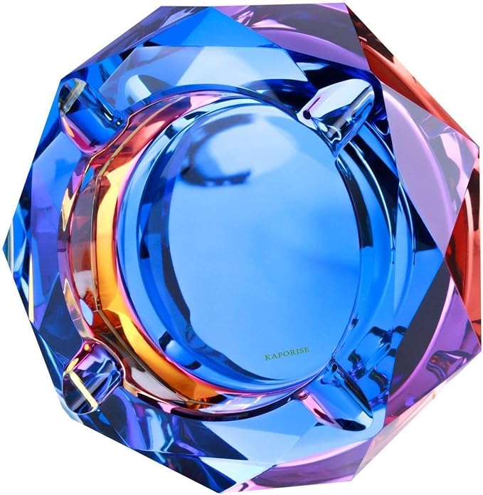 Kaforise Heavy K9 Crystal Ashtray for Cigarettes – Cool Color-Changing Glass Ash Tray for Outdoor Patio & Home Decor – Fancy Geometric Tabletop Accessories, Unique Luxury Gift for Men Smokers (01) - skull ashtray