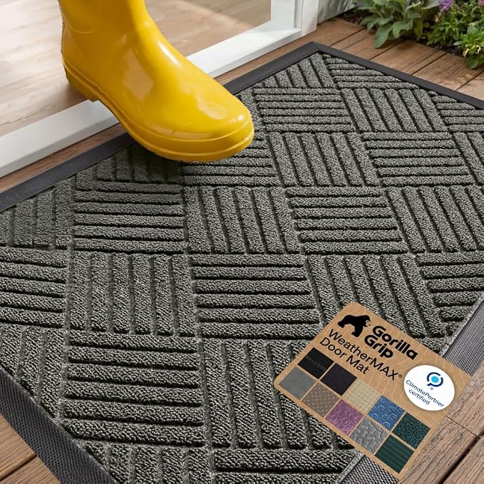 GORILLA GRIP WeatherMAX Door Mat, Indoor and Outdoor Use, Gray Diamond - skull floor mat