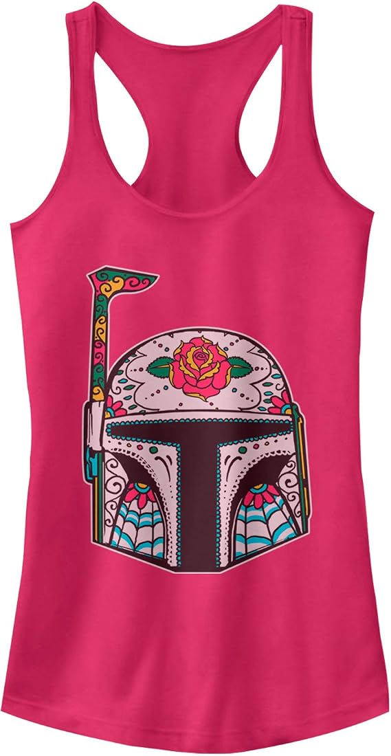 Junior's Star Wars Rose Sugar Skull Boba Fett Racerback Tank Top - skull tank tops