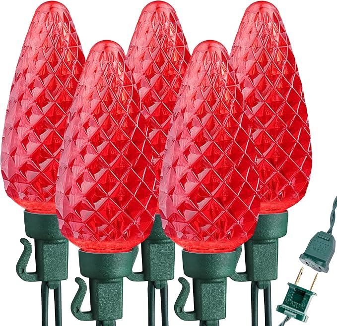 Brizled Red C9 String Lights, 25 LED 16 ft Outdoor Chrsitmas Tree Lights - string light